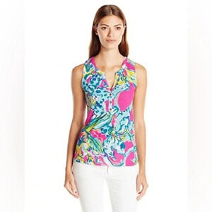 Lilly Pulitzer Essie Cotton Gold Button Tank Top